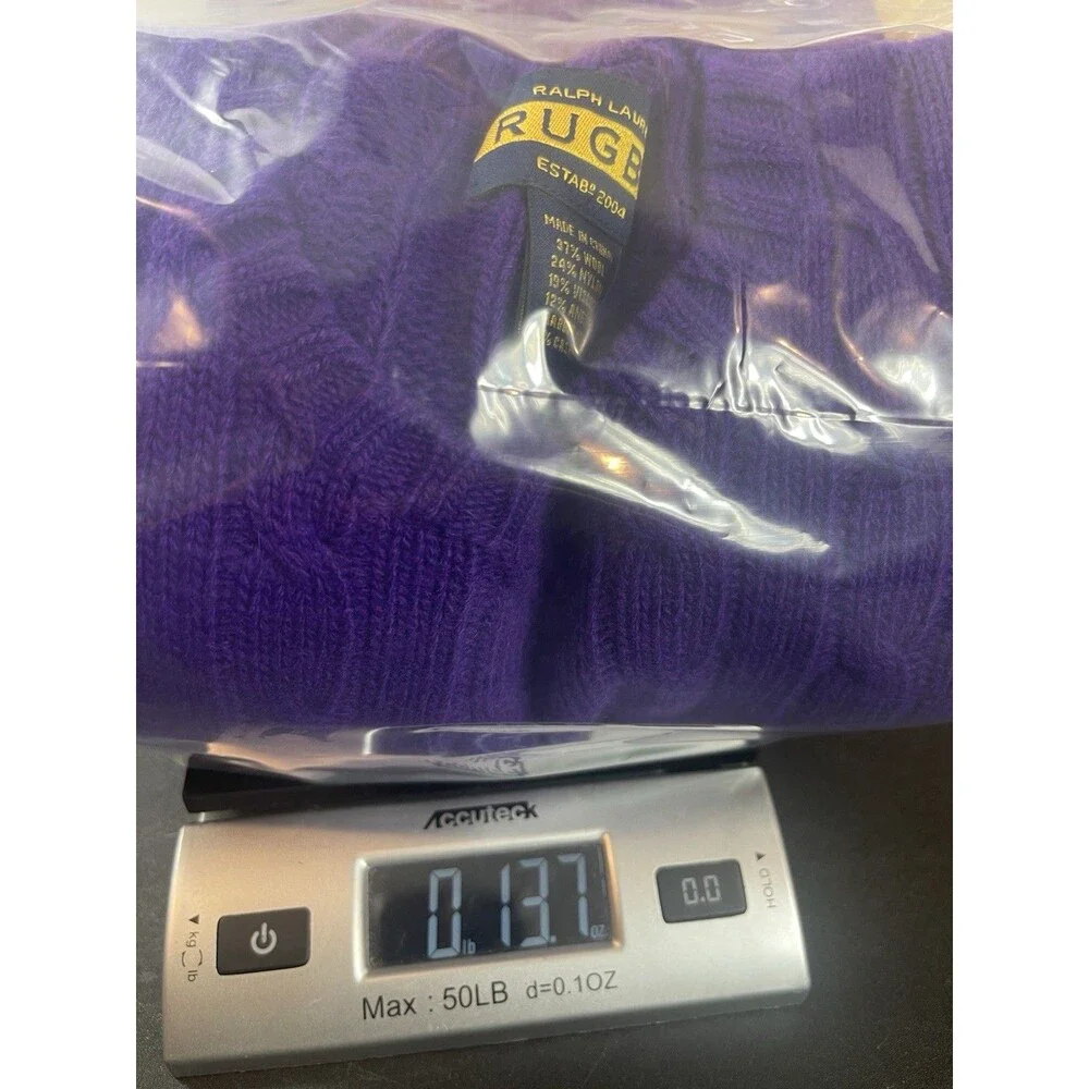 Ralph Lauren Rugby M Purple Cable Knit Sweater Wool Angora Cashmere Blend